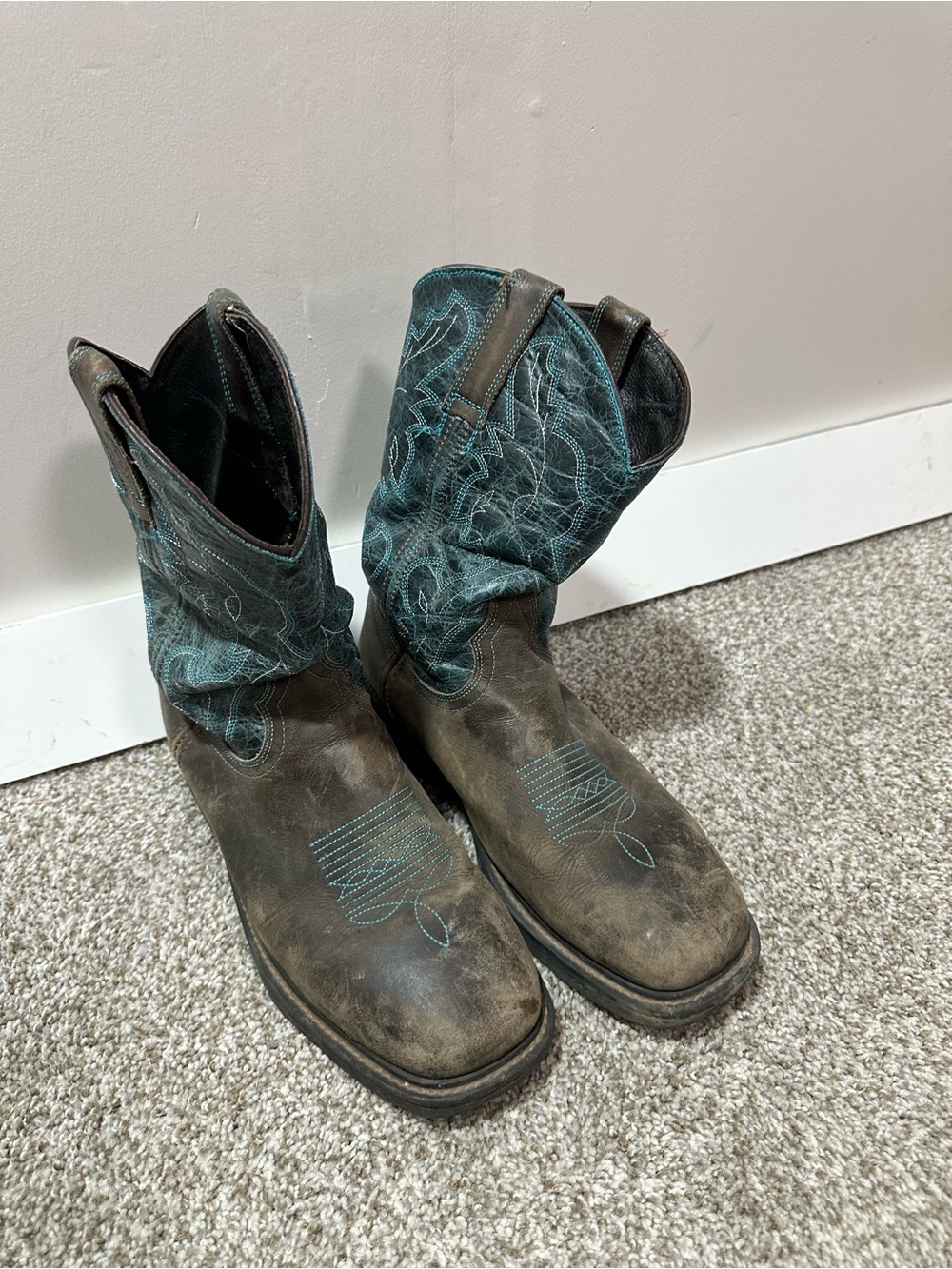 J.B. Dillon Brown Boots with Teal Stitching